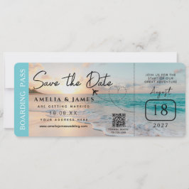 Beach Boarding Pass Save Date bröllop Inbjudningar
