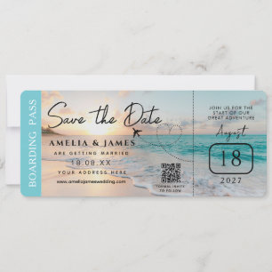 Beach Boarding Pass Save Date bröllop Inbjudningar