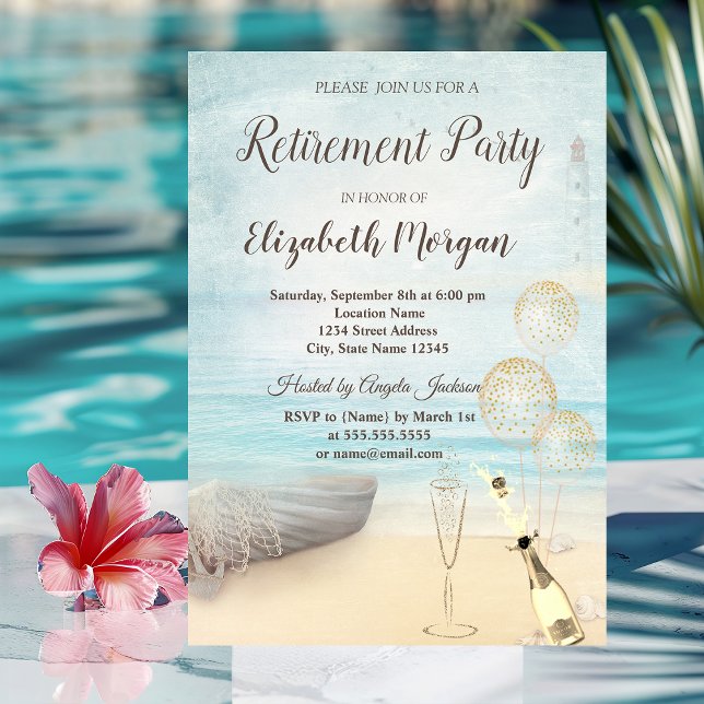 Beach Boat Lighthouse-ballonger,Vin Pension Inbjudningar (Skapare uppladdad)