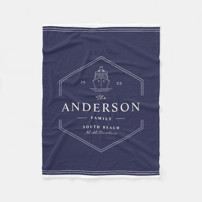 Beach Boat Sjö Blue - Modern Nautisk familj Fleecefilt (Framsidan)