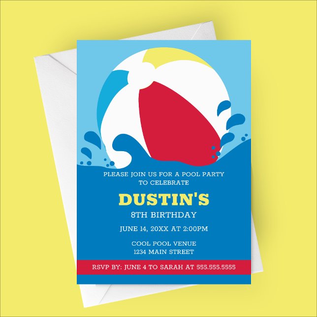 Beach Boll Bassäng Barn Födelsedagsfest inbjudan (Minimalist Modern Beach Ball Pool Party Kids Birthday Invitation)