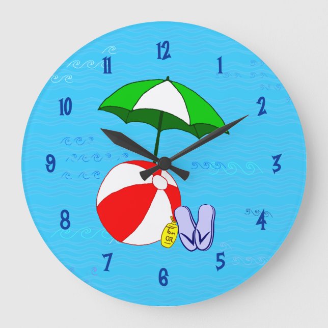 Beach Boll Bassäng Leksaker Wall Clock Blue Nummer Stor Klocka (Framsida)