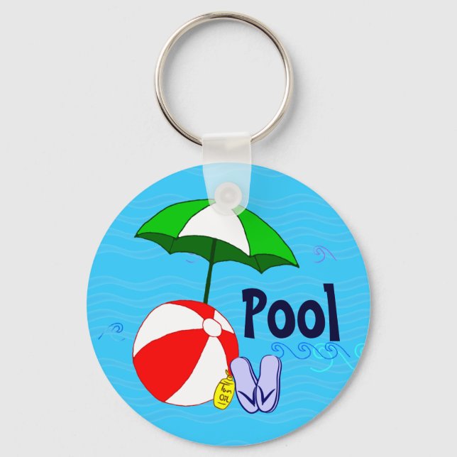 Beach Boll Bassäng Paraplla Blue Vågar Bassäng Nyc Nyckelring (Framsida)