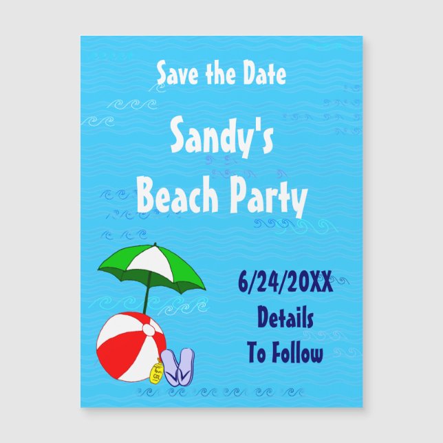 Beach Boll Bassäng Party Spara datum Magnetic Card (Framsida)