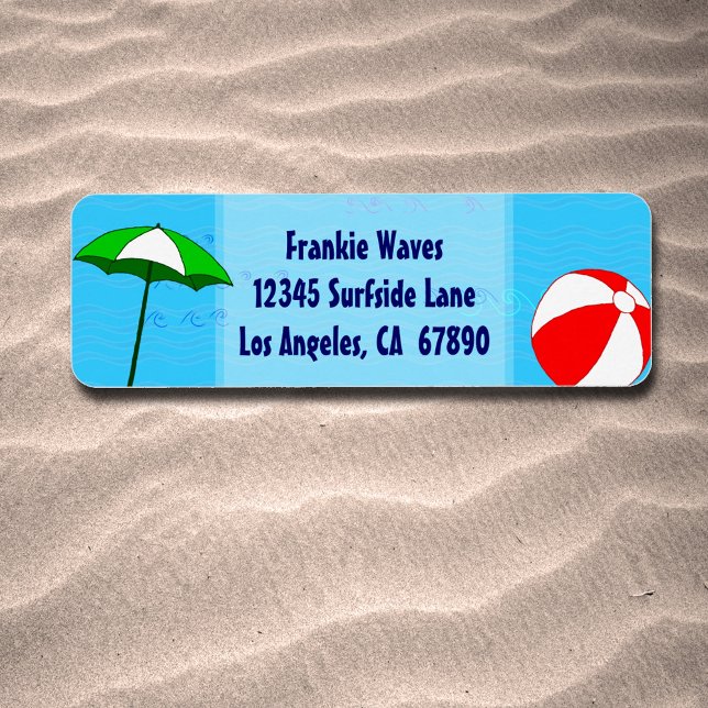 Beach Boll Bassäng Umbrella Anpassningsbar Address Returadress Etikett (Beach Ball Pool Umbrella Summer Art)