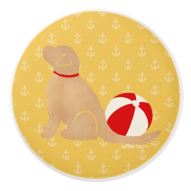 Beach Boll Days Hund Gult Dresser Knob Knopp (Framsidan)