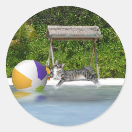 Beach Boll Kattunge Runt Klistermärke