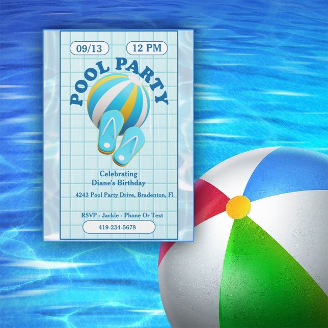 Beach Boll och Flinflip flops Bassäng Födelsedagsf Inbjudningar (Skapare uppladdad)