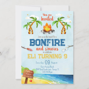 Beach Bonfire Födelsedagsfest inbjudan