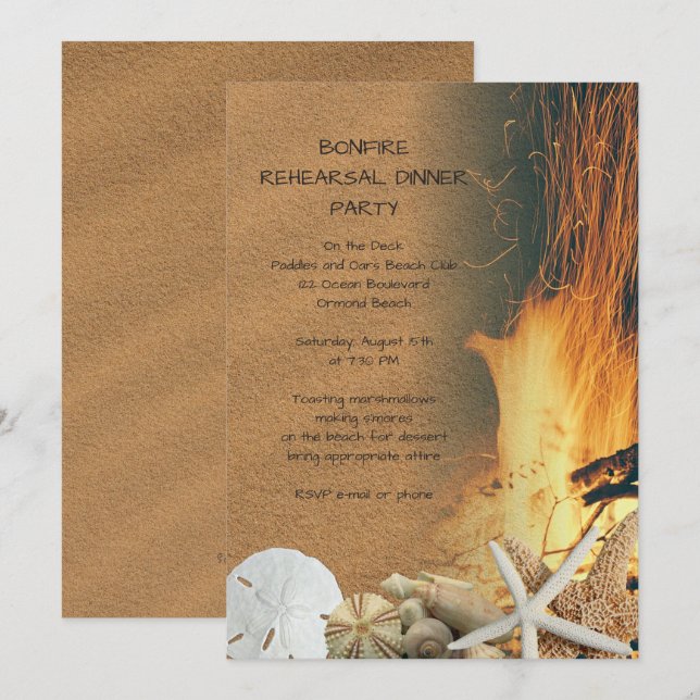 Beach Bonfire Rehearsal Middagsbjudanden Inbjudningar (Fram/baksida)