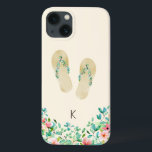 Beach Botanical Flinflip flops<br><div class="desc">Elegant vattenfärgstropiska öar botaniskt förskönat flinflip flops med matchande gräns,  personlig med inledande,  sandig beige iphone case.</div>