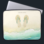 Beach Botanical Flinflip flops<br><div class="desc">Vacker vattenfärg botaniska öblommor och löv som förskönades flinflip flops på sandstranden i personlig laptop sleeve.</div>