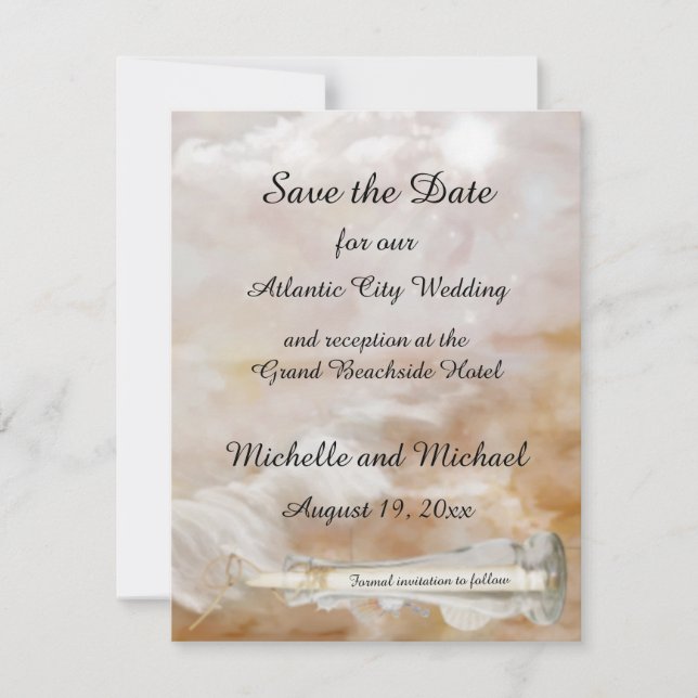 Beach Bottle Spara datum Bröllopsinbjudan Inbjudningar (Framsida)