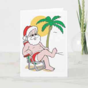 Beach Bound Santa Helgkort