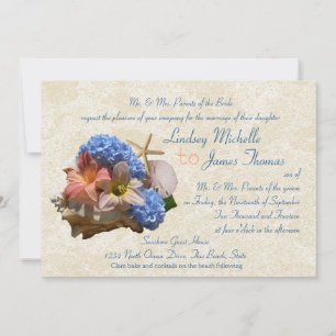 Beach Bouquet och Seashells Destination Wedding Inbjudningar