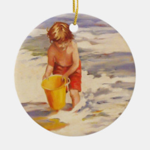 Beach Boy Child i vinkara havet Julgransprydnad Keramik