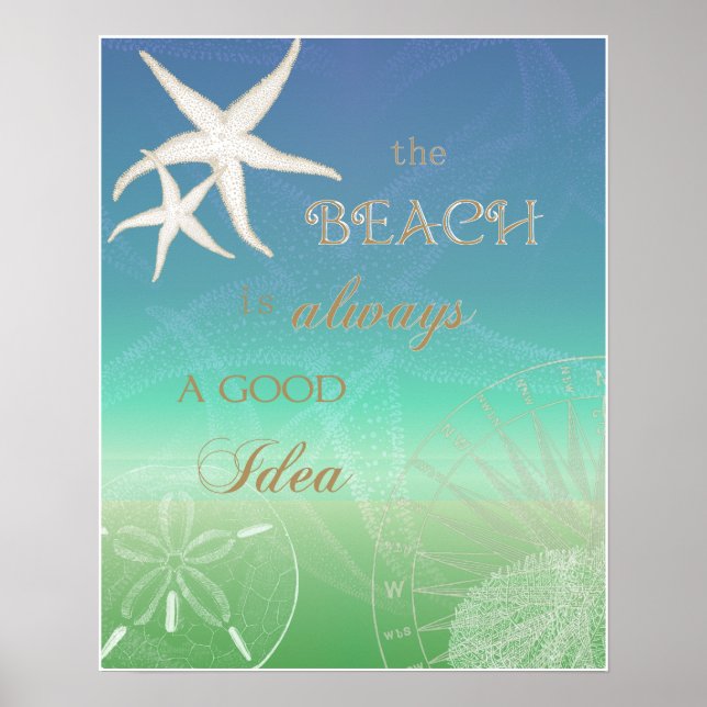 Beach Bra Idea Blue Grönt Starfish Art Poster (Framsidan)