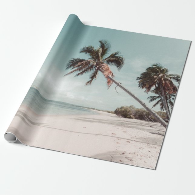 Beach bredvid kokokokosnöt handflatan träd presentpapper (Utrullad)