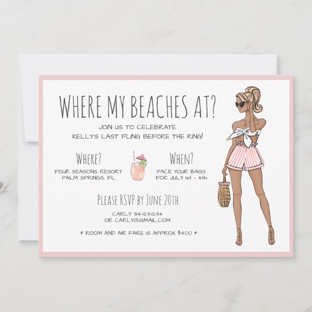 Beach Bride Bachelorette Party Helg Itinerary Inbjudningar (Framsida)