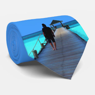 Beach Bridge Ocean Blue Vatten Vacation Necktie Slips