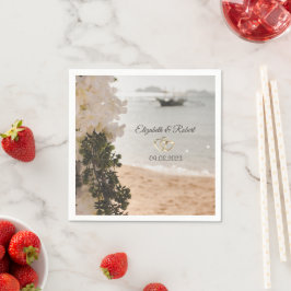 Beach-bröllop för fribåtsblommor pappersservett