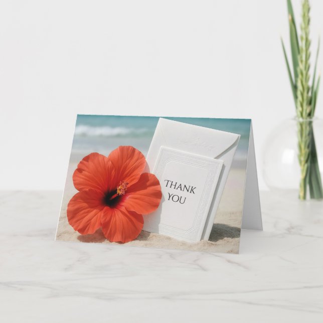 Beach-bröllop med Hibiscus Flower-Tack Kort (Framsida)