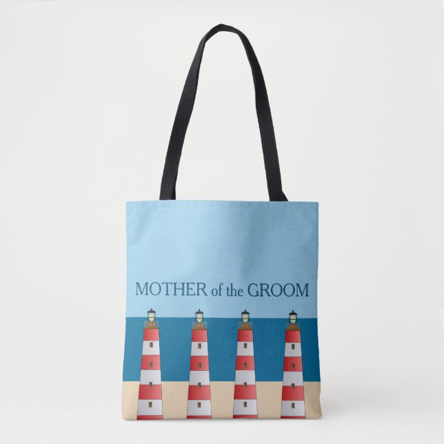 Beach bröllop Mor Groom fyr och hav. Tygkasse (Framsida)