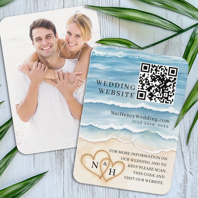 Beach-bröllopets webbplats QR-kodhölje Tilläggskort (Wedding Website Enclosure Card)