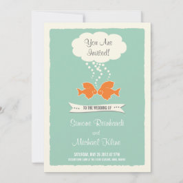 Beach bröllopsinbjudan med kyssande fisk inbjudningar