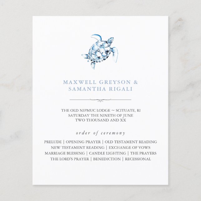 Beach bröllopsprogram Watercolor Sea Turtle (Framsida)