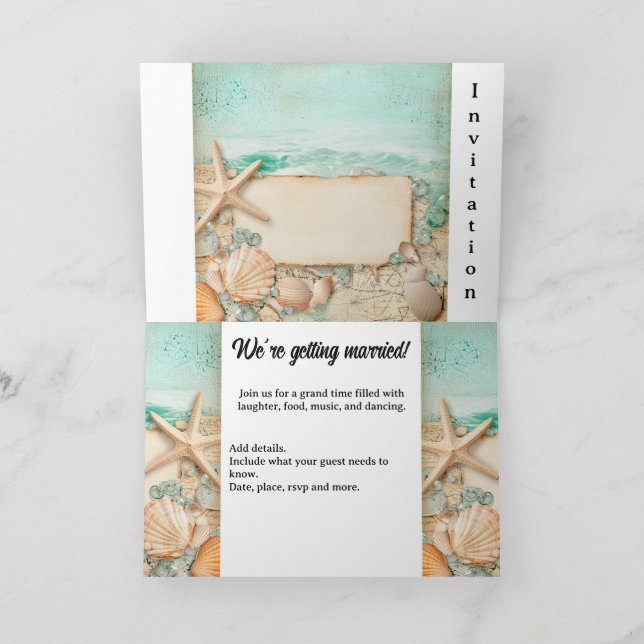 Beach bröllopsseashar 2 inbjudan (Inuti)