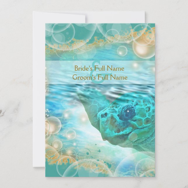 Beach bröllopssköldpadda, blå elfenben inbjudningar (Framsida)