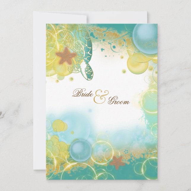 Beach bröllopssköldpaddor stjärnfisk inbjudningar (Framsida)
