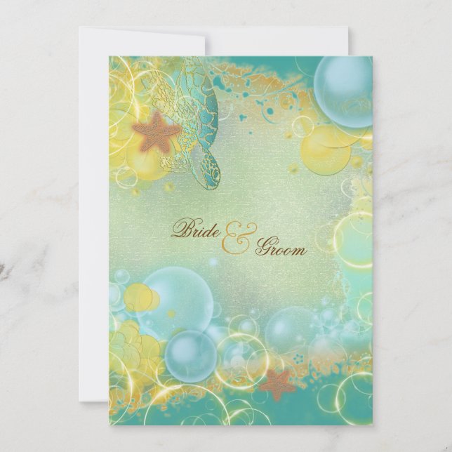 Beach bröllopssköldpaddor stjärnfiskar inbjudningar (Framsida)