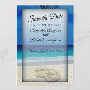 Beach-bröllopsspara vykortet för datum spara datumet