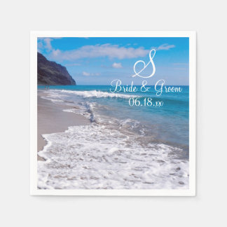 Beach bröllopsteme Monogram Datum - Bride Groom Na Pappersservett