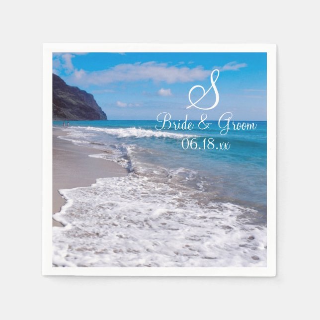 Beach bröllopsteme Monogram Datum - Bride Groom Na Pappersservett (Framsidan)
