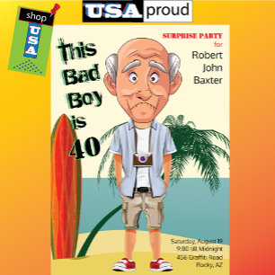 Beach Bum 40th Manar Birthday Bad Boy Roligt Inbjudningar