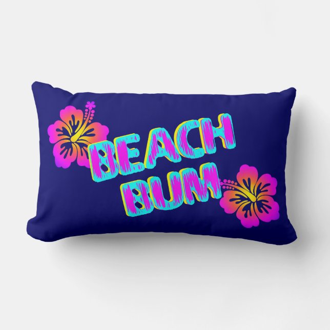 Beach Bum Hibiscus Flower Blue Pillow Lumbarkudde (Framsida)
