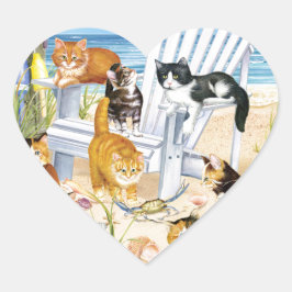Beach Bum Kittens Heart Stickers Hjärtformat Klistermärke