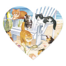 Beach Bum Kittens Heart Stickers