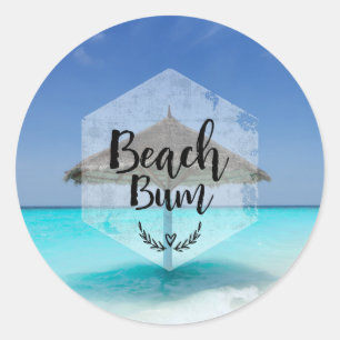 Beach Bum med tunt Beach-paraply Runt Klistermärke