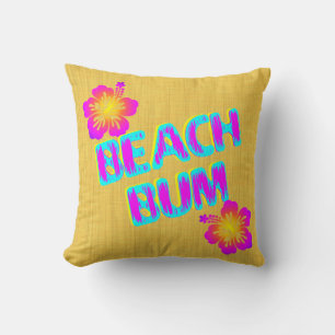 Beach Bum Rosa Hibiscus Flower Pillow Kudde