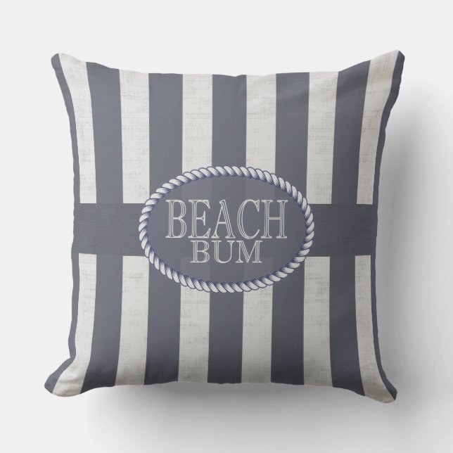 Beach Bum Seas Dag Blue och White Nautical Utomhuskudde (Framsida)
