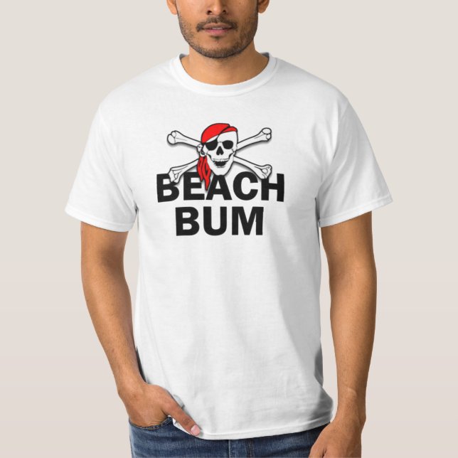 Beach Bum Skull och Crossbone Pirat T Shirt (Framsida)