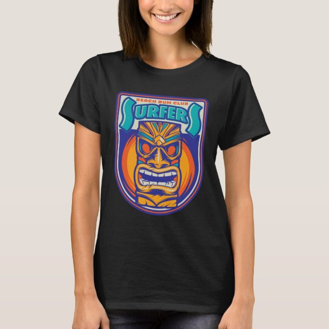 Beach Bum Surfers Club Tiki T Shirt (Framsida)
