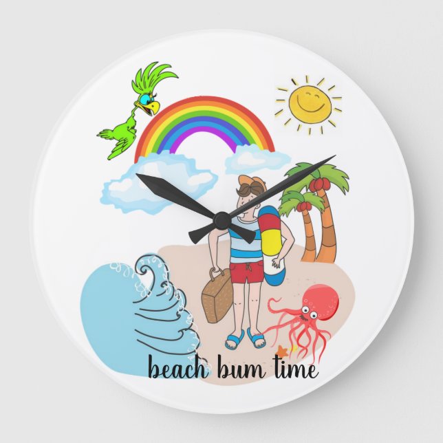 Beach Bum Time Octopus Ocean Wave Clock Stor Klocka (Framsida)