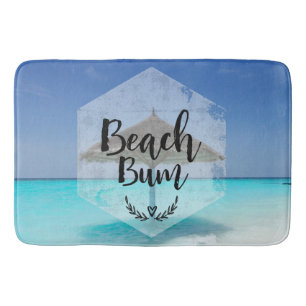 Beach Bum Typography - Umbrella on Tropical Beach Badrumsmatta