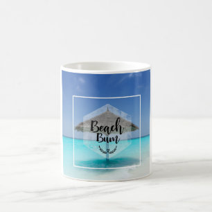 Beach Bum Typography - Umbrella on Tropical Beach Kaffemugg