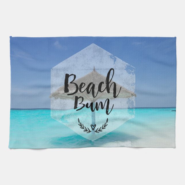 Beach Bum Typography - Umbrella on Tropical Beach Kökshandduk (Horisontell)